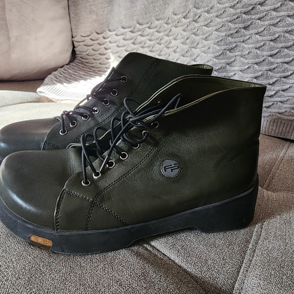 Birkenstock Footprints Distressed Green Leather Lace Up Ankle Boots 6 36